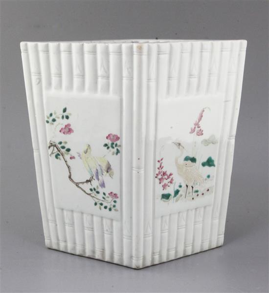 A Chinese famille rose bamboo moulded planter, Republic period, height 25.8cm
